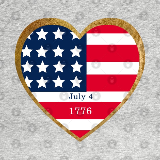 American Flag - Stars and Stripes red white blue in a gold heart  -  USA Independence Day by Star58